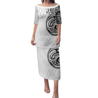 Hawaii and Japanese Culture Personalised Family Matching Puletasi and Hawaiian Shirt With Polynesian Tribal Tattoo Style LT9 Mom's Dress White - Polynesian Pride