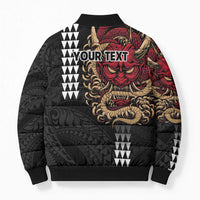 Hawaii and Japanese Oni Mask Personalised Bomber Puffer Jacket Kakau Pattern Dark Art Style - Polynesian Pride