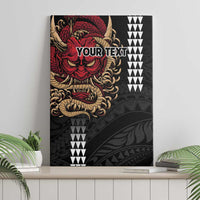 Hawaii and Japanese Oni Mask Personalised Canvas Wall Art Kakau Pattern Dark Art Style