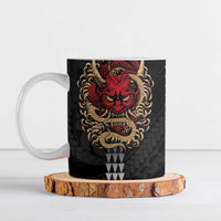 Hawaii and Japanese Oni Mask Personalised Ceramic Mug Kakau Pattern Dark Art Style - Polynesian Pride