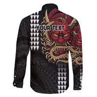 Hawaii and Japanese Oni Mask Personalised Family Matching Tank Maxi Dress and Hawaiian Shirt Kakau Pattern Dark Art Style