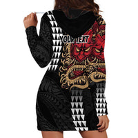 Hawaii and Japanese Oni Mask Personalised Hoodie Dress Kakau Pattern Dark Art Style