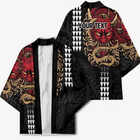 Hawaii and Japanese Oni Mask Personalised Kimono Kakau Pattern Dark Art Style - Polynesian Pride