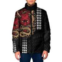 Hawaii and Japanese Oni Mask Personalised Padded Jacket Kakau Pattern Dark Art Style - Polynesian Pride
