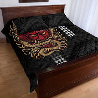 Hawaii and Japanese Oni Mask Personalised Quilt Bed Set Kakau Pattern Dark Art Style