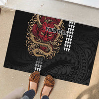 Hawaii and Japanese Oni Mask Personalised Rubber Doormat Kakau Pattern Dark Art Style