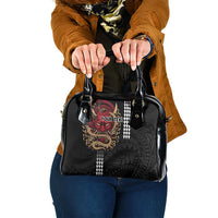Hawaii and Japanese Oni Mask Personalised Shoulder Handbag Kakau Pattern Dark Art Style LT9 One Size Black - Polynesian Pride