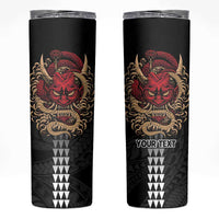 Hawaii and Japanese Oni Mask Personalised Skinny Tumbler Kakau Pattern Dark Art Style LT9 Black - Polynesian Pride