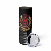 Hawaii and Japanese Oni Mask Personalised Skinny Tumbler Kakau Pattern Dark Art Style LT9 - Polynesian Pride