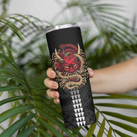 Hawaii and Japanese Oni Mask Personalised Skinny Tumbler Kakau Pattern Dark Art Style LT9 - Polynesian Pride