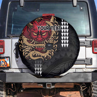 Hawaii and Japanese Oni Mask Personalised Spare Tire Cover Kakau Pattern Dark Art Style