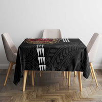 Hawaii and Japanese Oni Mask Personalised Tablecloth Kakau Pattern Dark Art Style