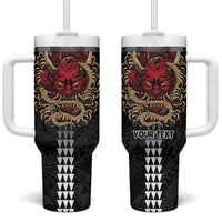 Hawaii and Japanese Oni Mask Personalised Tumbler With Handle Kakau Pattern Dark Art Style