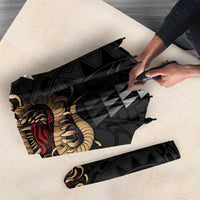 Hawaii and Japanese Oni Mask Personalised Umbrella Kakau Pattern Dark Art Style - Polynesian Pride