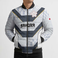 Japan Pacific Rugby 2022-23 Custom Bomber Puffer Jacket Black Sakura Japanese Wave Pattern - Polynesian Pride