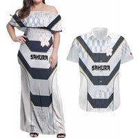 Japan Pacific Rugby 2022-23 Custom Couples Matching Off Shoulder Maxi Dress and Hawaiian Shirt Black Sakura Japanese Wave Pattern