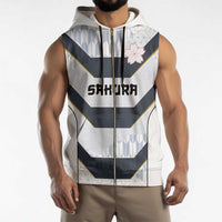 Japan Pacific Rugby 2022-23 Custom Sleeveless Zip Hoodie Black Sakura Japanese Wave Pattern - Polynesian Pride