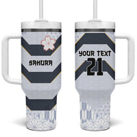 Japan Pacific Rugby 2022-23 Custom Tumbler With Handle Black Sakura Japanese Wave Pattern LT9 One Size: 40 oz Black - Polynesian Pride