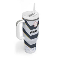 Japan Pacific Rugby 2022-23 Custom Tumbler With Handle Black Sakura Japanese Wave Pattern LT9 - Polynesian Pride