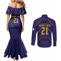 Japan Pacific Rugby 2022-23 Custom Couples Matching Mermaid Dress and Long Sleeve Button Shirt Blue Sakura Japanese Wave Pattern