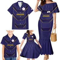 Japan Pacific Rugby 2022-23 Custom Family Matching Mermaid Dress and Hawaiian Shirt Blue Sakura Japanese Wave Pattern