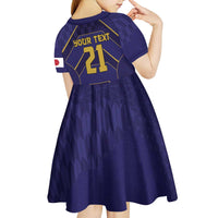 Japan Pacific Rugby 2022-23 Custom Kid Short Sleeve Dress Blue Sakura Japanese Wave Pattern