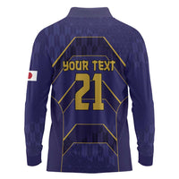 Japan Pacific Rugby 2022-23 Custom Long Sleeve Polo Shirt Blue Sakura Japanese Wave Pattern