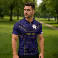 Japan Pacific Rugby 2022-23 Custom Zipper Polo Shirt Blue Sakura Japanese Wave Pattern - Polynesian Pride