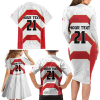 Japan Pacific Rugby 2022-23 Custom Family Matching Long Sleeve Bodycon Dress and Hawaiian Shirt Red Sakura Japanese Wave Pattern