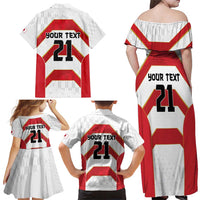 Japan Pacific Rugby 2022-23 Custom Family Matching Off Shoulder Maxi Dress and Hawaiian Shirt Red Sakura Japanese Wave Pattern
