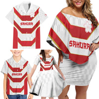 Japan Pacific Rugby 2022-23 Custom Family Matching Off Shoulder Short Dress and Hawaiian Shirt Red Sakura Japanese Wave Pattern
