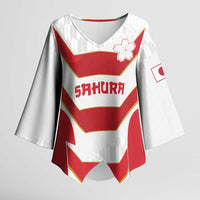 Japan Pacific Rugby 2022-23 Custom Kimono Sleeve Blouse Red Sakura Japanese Wave Pattern - Polynesian Pride
