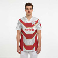 Japan Pacific Rugby 2022-23 Custom Scrub Top Red Sakura Japanese Wave Pattern - Polynesian Pride