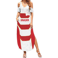 Japan Pacific Rugby 2022-23 Custom Summer Maxi Dress Red Sakura Japanese Wave Pattern LT9 Women Red - Polynesian Pride