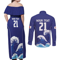 Japan Pacific Rugby Custom Couples Matching Off Shoulder Maxi Dress and Long Sleeve Button Shirt Go Sakura Japanese Wave Pattern