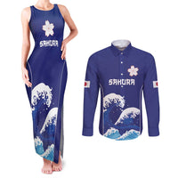 Japan Pacific Rugby Custom Couples Matching Tank Maxi Dress and Long Sleeve Button Shirt Go Sakura Japanese Wave Pattern
