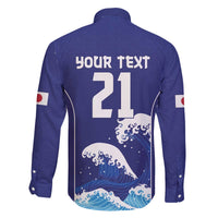 Japan Pacific Rugby Custom Family Matching Off The Shoulder Long Sleeve Dress and Hawaiian Shirt Go Sakura Japanese Wave Pattern