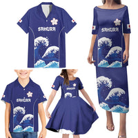 Japan Pacific Rugby Custom Family Matching Puletasi and Hawaiian Shirt Go Sakura Japanese Wave Pattern