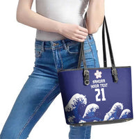 Japan Pacific Rugby Custom Leather Tote Bag Go Sakura Japanese Wave Pattern
