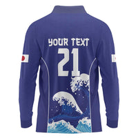Japan Pacific Rugby Custom Long Sleeve Polo Shirt Go Sakura Japanese Wave Pattern