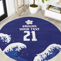 Japan Pacific Rugby Custom Round Carpet Go Sakura Japanese Wave Pattern