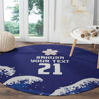 Japan Pacific Rugby Custom Round Carpet Go Sakura Japanese Wave Pattern