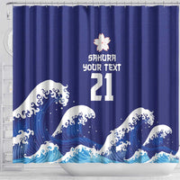 Japan Pacific Rugby Custom Shower Curtain Go Sakura Japanese Wave Pattern