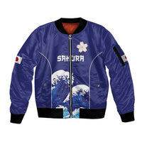 Japan Pacific Rugby Custom Sleeve Zip Bomber Jacket Go Sakura Japanese Wave Pattern