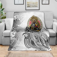 Japanese Samurai Warrior Blanket White Polynesian Tattoo Style