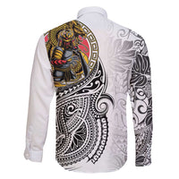 Japanese Samurai Warrior Family Matching Mermaid Dress and Hawaiian Shirt White Polynesian Tattoo Style