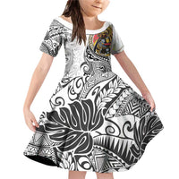 Japanese Samurai Warrior Family Matching Off Shoulder Short Dress and Hawaiian Shirt White Polynesian Tattoo Style