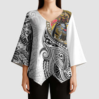 Japanese Samurai Warrior Kimono Sleeve Blouse White Polynesian Tattoo Style - Polynesian Pride