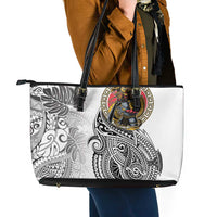 Japanese Samurai Warrior Leather Tote Bag White Polynesian Tattoo Style LT9 - Polynesian Pride