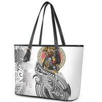 Japanese Samurai Warrior Leather Tote Bag White Polynesian Tattoo Style LT9 - Polynesian Pride